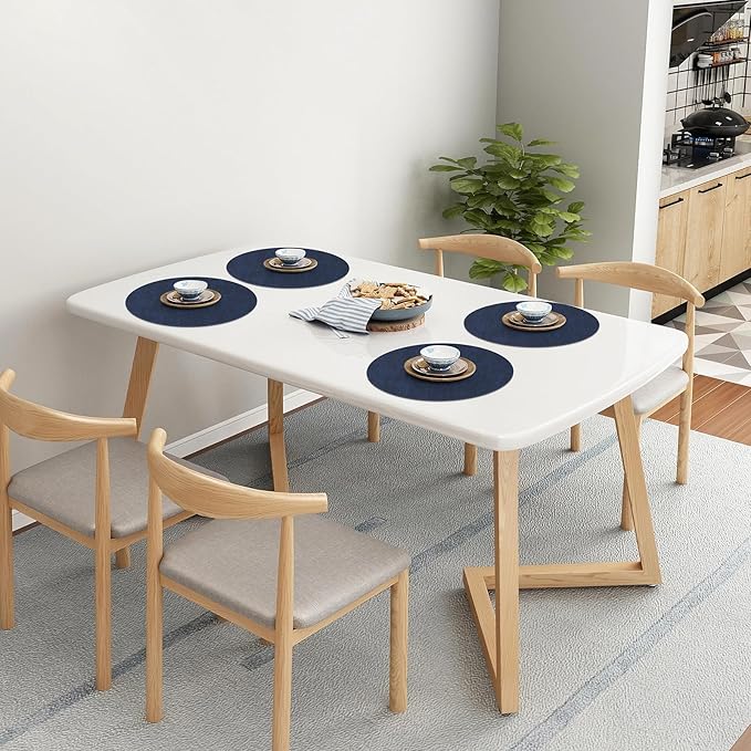 Homaxy Round Faux Leather Placemats and Coasters, Washable Dual-Side Table Mats, Wipeable Heat-Resistant Dining Place Mats for Outdoor and Indoor, Set of 6, Diameter 13 and 3.93 inch, Navy Blue