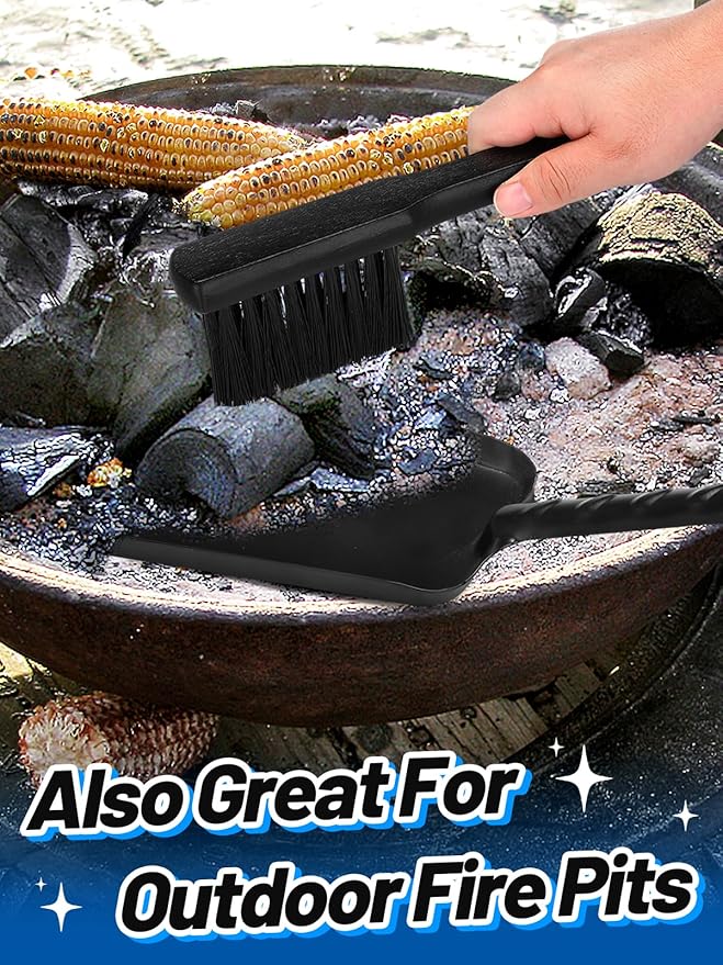 Aulock Heavy-Duty Metal Fireplace Ash Shovel and Brush Set, Upgraded Coal Shovel and Hearth Brush Set, Large Fireplace Fire Pit Tools for Wood Stove Hearth Cleaning