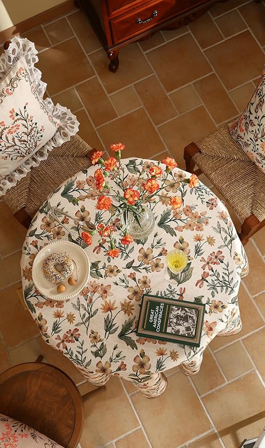 Designer Linen Round Tablecloth,William Morris Vintage Soft and Durable Table Cloth,Decorative Table Cover for Kitchen,Dining,Thanksgiving,Tea Party,Christmas,Diameter 67"-Athea
