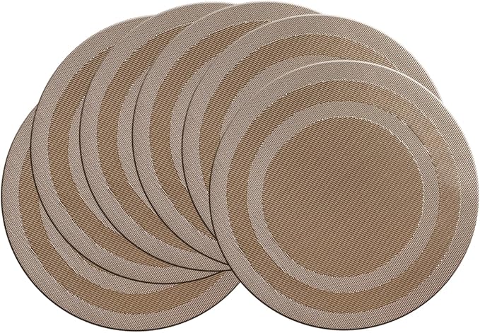 PIGCHCY Round Placemat Set of 6 Heat Resistant Vinyl Washable Kitchen 15 inch Placemats for Home Indoor Outdoor Party (6pcs, Champagne)