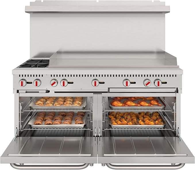 KoolMore 60 in. Double Oven Commercial Cooking Range with 48 in. Griddle and 2 Burners, ETL Listed in Stainless-Steel (KM-CRG482-NG)