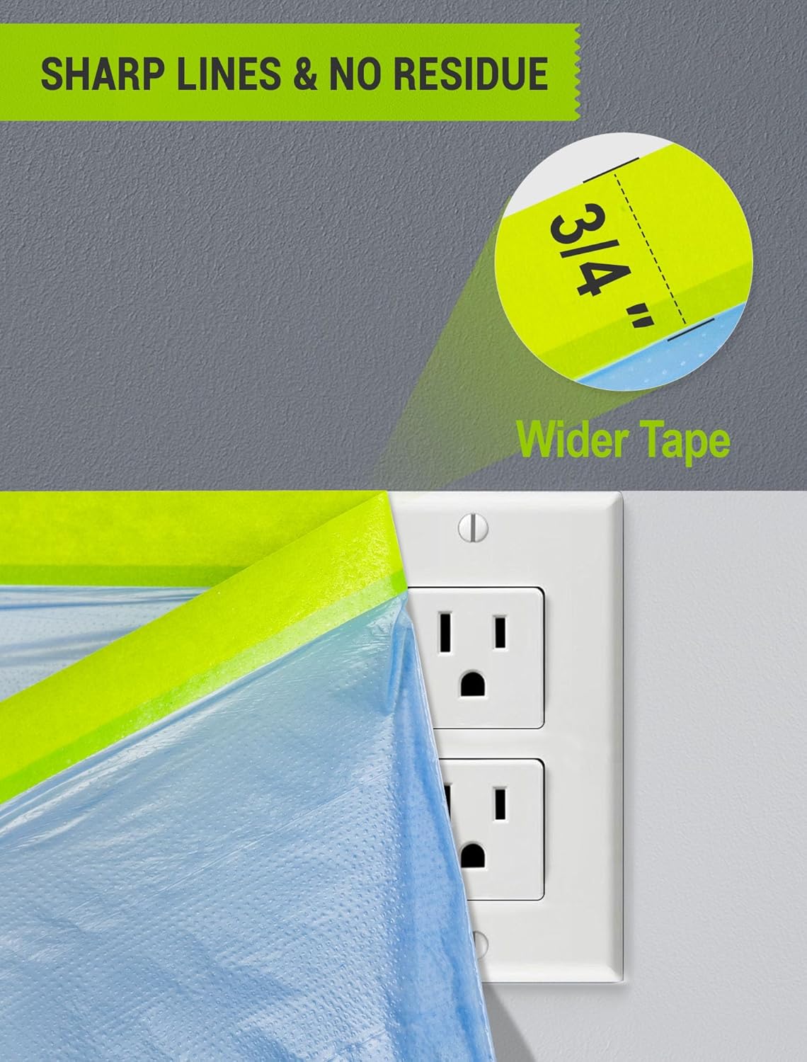 Pre-Taped Masking Film for Painting, 59/43/ 22 in * 66 FT, 3-Rolls Painters Plastic Sheeting with Widened Paint Tape and Drape for Covering Walls, Windows, Cars & Furniture Protection