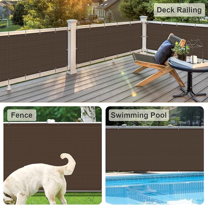 LOVE STORY 3.3'x19.7' Brown Balcony Screen Privacy Fence Cover (HDPE) UV Protection Weather-Resistant 3 FT Height Shield for Deck, Patio, Backyard, Outdoor Pool, Porch, Railing