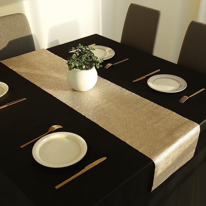 Fave Gold Table Runners 60 Inches Heat Resistant Table Runner Line Shaped Short Table Runner Washable Table Mats for Wedding Party Banquet Event Dining Decoration (Line )