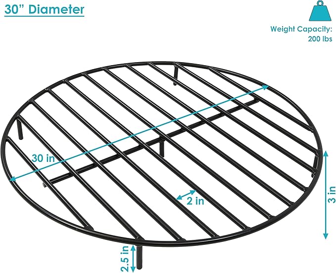 Sunnydaze Round Fire Pit Grate - Elevated Wood Grate for Fire Pit - Heavy-Duty Steel Log Grate for Outside - 30-Inch