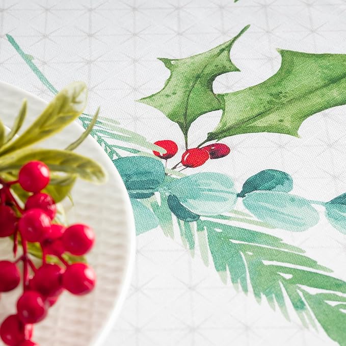 Maison d' Hermine Table Cloth Round Table 100% Cotton 63 Inches Fall Tablecloth Reusable Everyday Use for Thanksgiving Christmas Decorations Dining Farmhouse Party (Poinsettia Christmas)