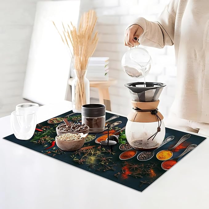 Various Herbs Placemats Set of 6,Spices for Cooking Table Mates Non-Slip Heat Resistant Washable Linen Place Mats for Party Kitchen Dining Decoration Indoor Outdoor 12"x18"
