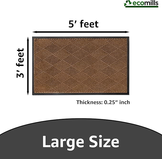 Ecomills Deluxe Diamond Entrance Door Mat, X-Large Heavy Duty Absorbent Rubber Rug, Brown, 3’ X 5’ feet