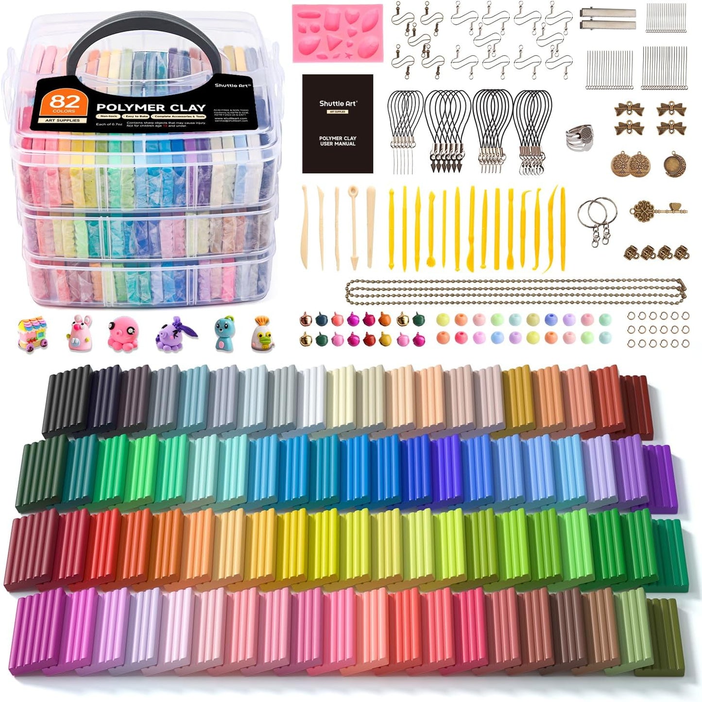 Shuttle Art 82 Colors Polymer Clay Kit with 19 Clay Tools, 16 Kinds of Accessories, Non-Toxic, Non-Sticky, Ideal DIY Art Craft Gift for Kids Adults
