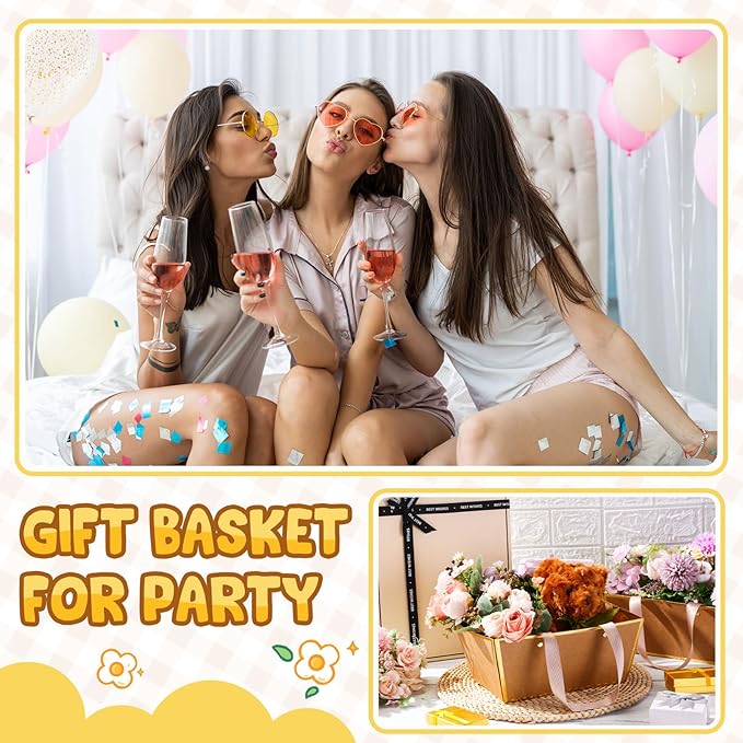 Pinkunn 48 Pcs Basket for Gifts Empty DIY Bulk Party Gift Basket Kit with Handles Market Trays for Packages Wrapping Wedding Party Anniversary Display(Brown, Gold,Classic)