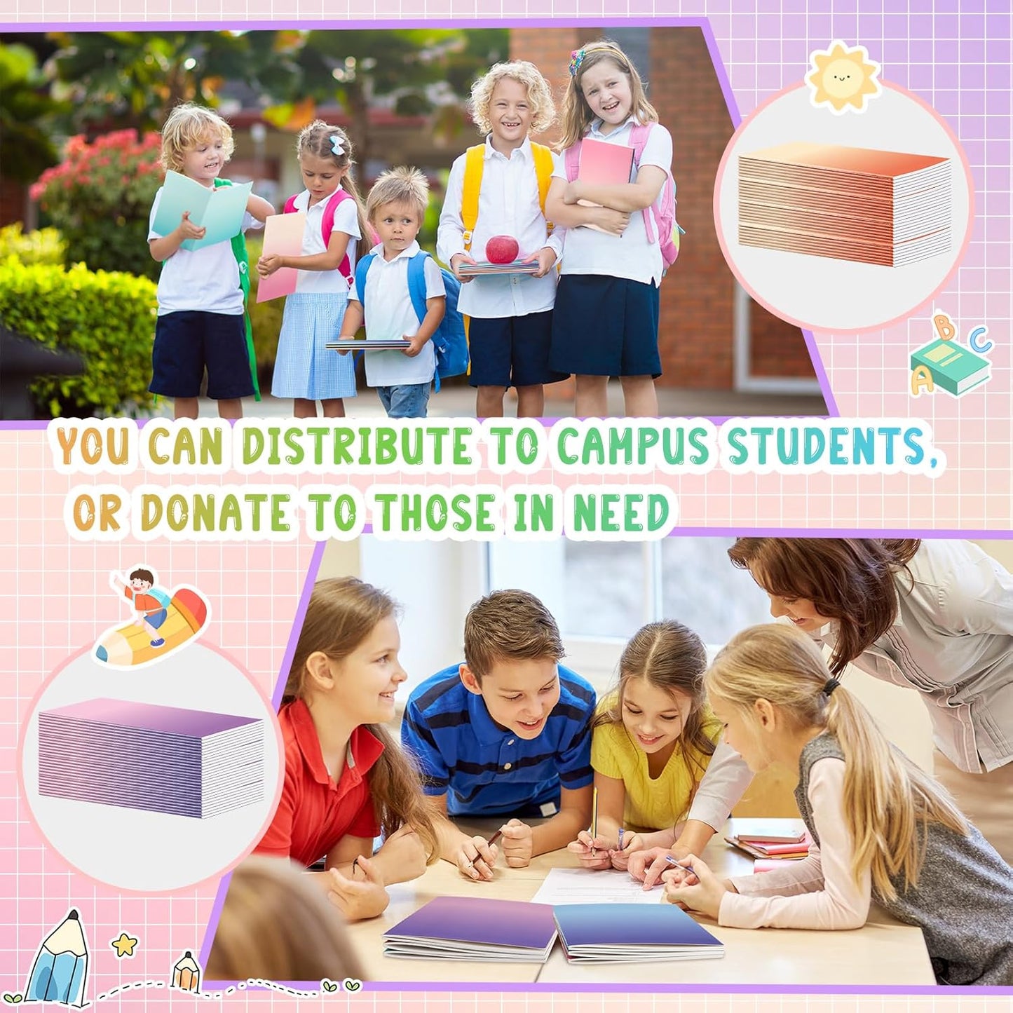 Handepo 100 Pack Composition Notebooks A5/A6 Ruled Lined Composition Kraft Notebooks Bulk Soft Cover Journals Travel Diary Memo for Students Classroom Office Supplies(A5,Gradient Color)