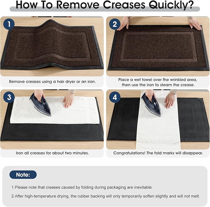 Large Front Door Mat Outside Entrance Indoor Doormat, 36" x 24" Outdoor Mats For Patio Waterproof, Outdoor Door Mats For Outside Entry, Indoor Rugs for Entryway, Sturdy Natural Rubber Entry Mat, Brown