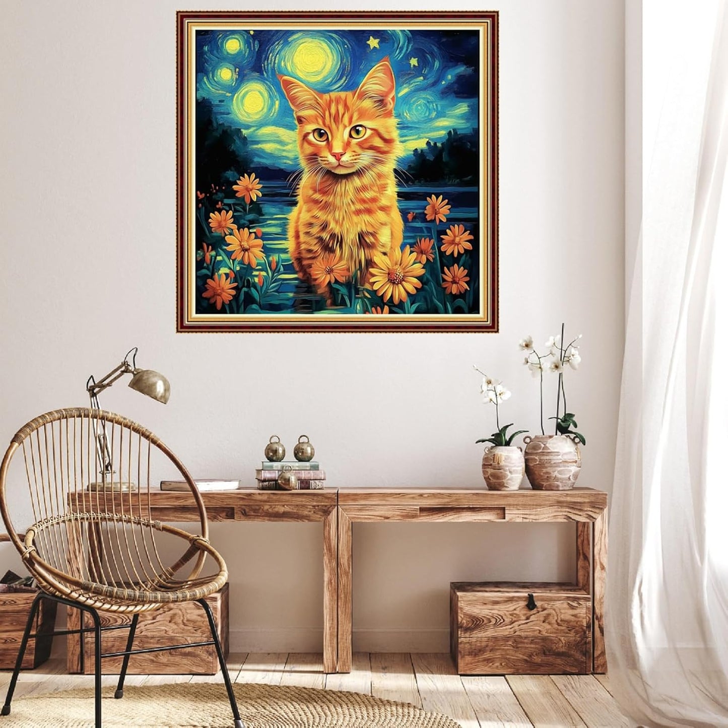 Hopeart Stamped Cross Stitch Kits for Beginner Embroidery Kits for Beginners Adults DIY 11CT Cross Stitch Patterns Needlepoint Kits Crossstitching Kits-Starry Sky Cat 18x18 inch