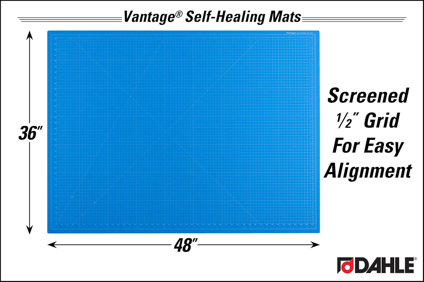 Dahle Vantage 10694 Premium Self-Healing Cutting Mat, 36"x48", 1/2" Grid, 5 Layers for Max Healing, Perfect for Crafts & Sewing, Blue