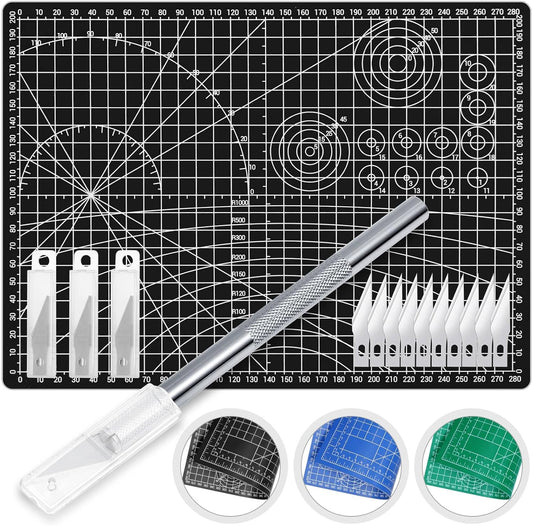 Anezus Exacto Knife with Hobby Mat for Crafts, Self Healing Cutting Mat Hobby Knife with 30 PCS Exacto Blades Precision Knife for Art and Crafts Paper Scrapbooking Stencil (Black)