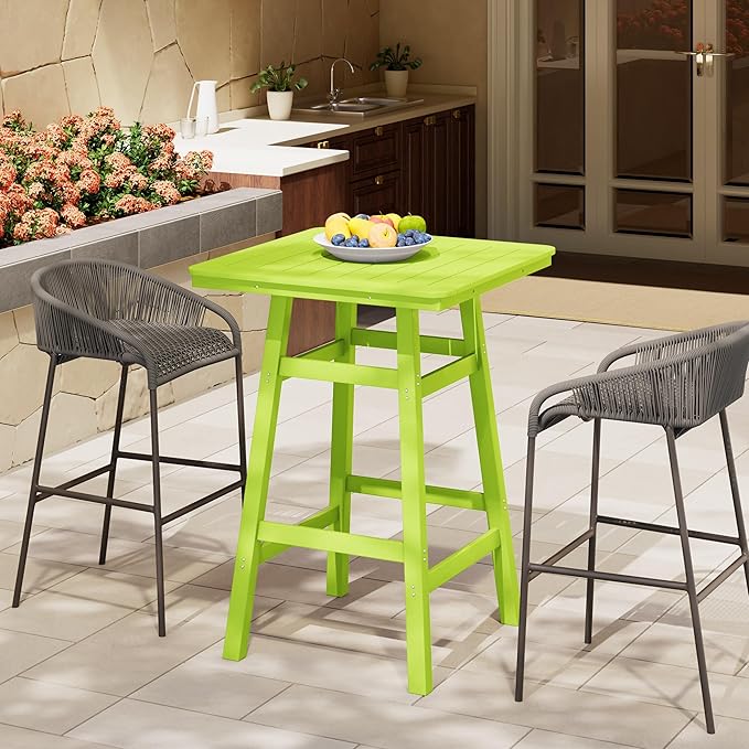 Costaelm Outdoor Bar Table, 42" Counter Height Square Patio Cocktail Bar Table with Umbrella Hole, Patio Bistro Dining Pub Table for Front Porch Deck Backyard Garden, Lime