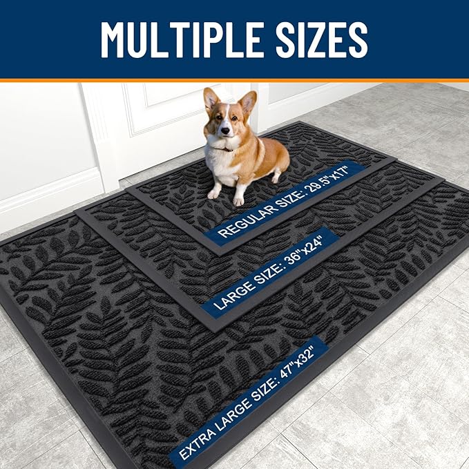 OLANLY Door Mat Indoor Outdoor Entrance, 29.5x17, Waterproof All-Weather All-Season Doormat, Sturdy Natural Rubber, Stain and Fade Resistant, Low Profile, Easy Clean Patio Entryway Mat, Black