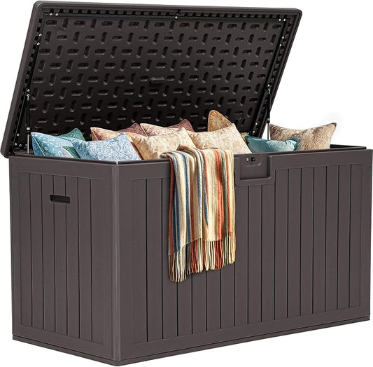 YITAHOME 200 Gallon Extra Large Deck Box, Double-Wall Resin Outdoor Storage Box with Flexible Divider for Patio Cushions Pool Supplies Garden Tools, 990 lbs Load Capacity, Lockable (Brown)