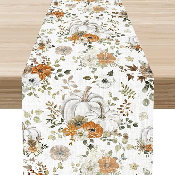 Fall Table Runner, Farmhouse Seasonal Autumn Pumpkin Harvest Thanksgiving Rustic Coffee Table Center Decor for Home Kitchen Dining Patio Holiday Party Indoor Outdoor Table Decorations, 13"x90" Inch