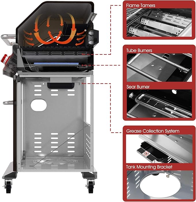 Royal Gourmet GA5403C 5-Burner Propane Gas Grill with Side Burner & Warming Rack, Outdoor BBQ Grill with 74,000 BTUs Output & 738 Sq. in. Cooking Area for Outdoor Barbecue, Coffee