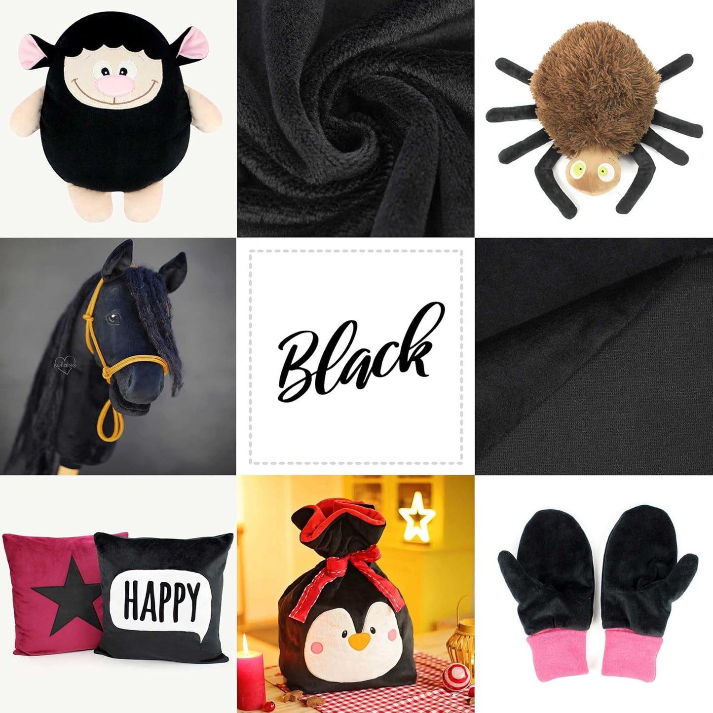 kullaloo Plush Fabric | 2 Yard Solid Black Minky Fabric for Sewing | Super Soft Cuddle Material | for Quilt Backing, Throw Blankets, Pillows, Dog Bed, Stuffed Animals, Costumes, Apparel & More