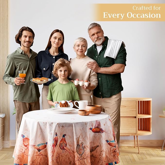 Maison d' Hermine Table Cloth Round Table 100% Cotton 69 Inches Fall Tablecloth Reusable Everyday Use for Thanksgiving Christmas Decorations Dining Farmhouse Party (Faisan D'Automne)