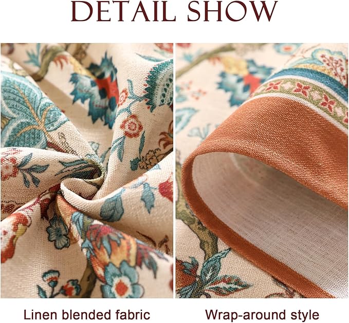 Linen Colorful Floral Small Rectangle Tablecloth,Vintage Indian Colorfast Block Print Table Cloth,Decor Table Cover for Kitchen,Dining,Party,Thanksgiving,Christmas,55"*71"-Mangala