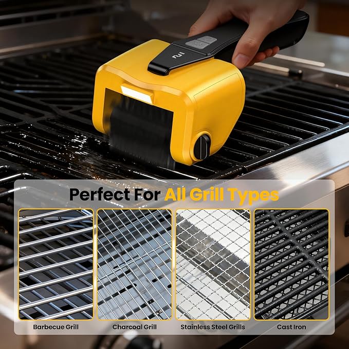 Grill Brush - 4000mAh Electric Grill Brush for Outdoor Grill with Dual-Speed Motor, No Bristle Shedding BBQ Brush Cleaner, Dishwasher-Safe, 90 Mins Working Time with LED Light, As a Ideal Gift