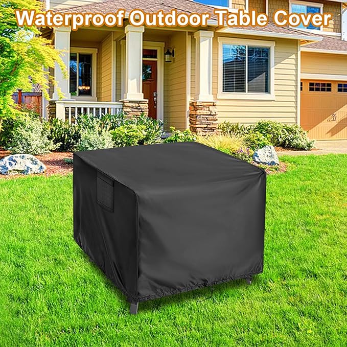Outdoor Table Cover Square 28 inch Patio Table Cover Waterproof Patio Furniture Covers Rectangular for Outside Small Table and Chair Sets, Fire Pit, Coffee Table, Ottoman-28"L x 28"W x 28"H