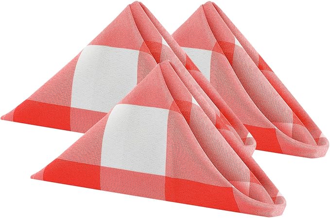 Buffalo Plaid Table Napkins Set of 12 Checkered Cloth Napkins 17x17 inch Washable Dinner Gingham Pattern Napkins Soft Napkins for Wedding Party Dining Banquet(Red and White)