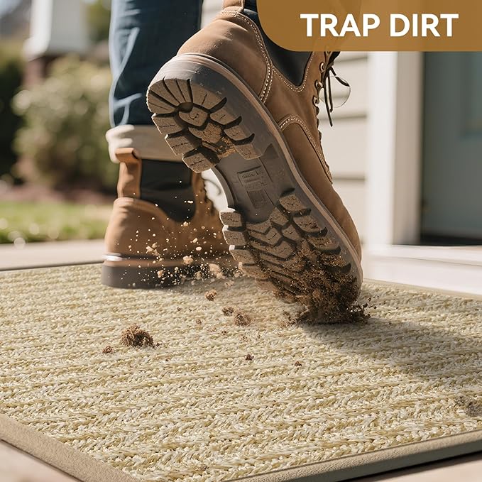 Front Door Mat 24"x35", Heavy Duty Waterproof Dirt Trapping Non-Slip Doormats, Low Profile Entrance Mats for Front Indoor/Outdoor, Brown