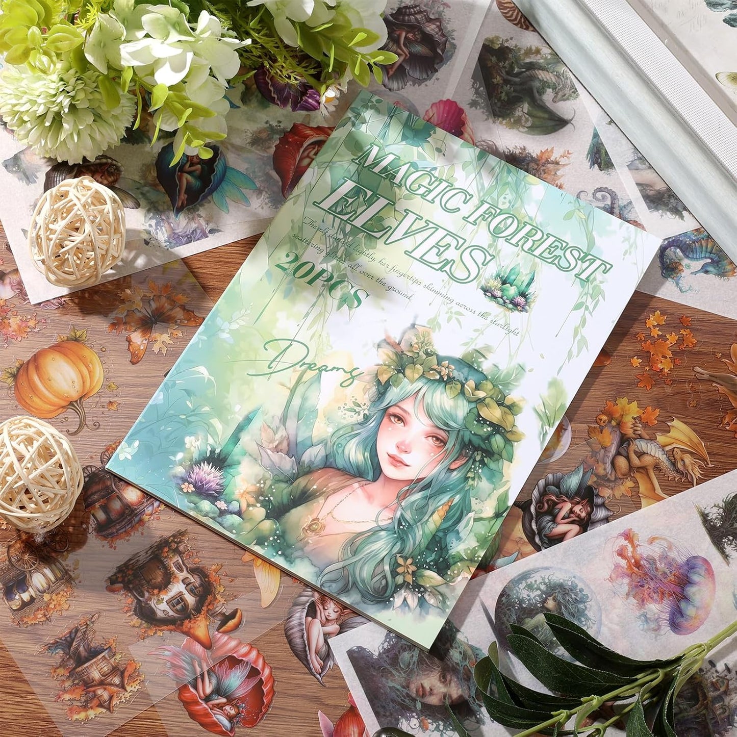 Scrapbook Fantasy Stickers 20 Sheets 240 Pre-Cut Washi Stickers for Journaling PET Transparent Fairy Sticker Decorative or DIY Paper Crafts, Arts and Crafting Projects