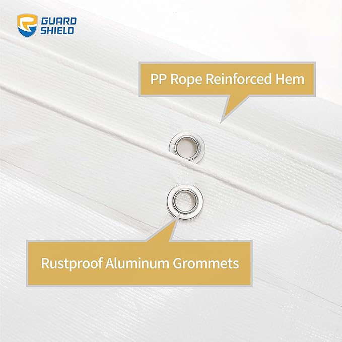 GUARD SHIELD Heavy Duty Tarp 12x16 Feet White Multi Purpose Thick Waterproof Poly Tarp Cover 10mil