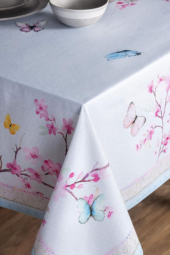 Maison d' Hermine Table Cloth Rectangle Table 100% Cotton 70 x 108 Inches Tablecloth Reusable Decorative for Dining Room, Farmhouse, Home, Party, Festive & Wedding Spring Summer - Blossoms in Spring