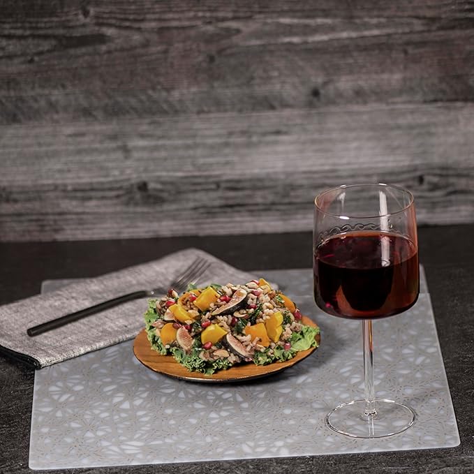modern-twist 14" x 16" Silicone Rectangular Placemat, BPA, PVC-Free Table Mat, Dishwasher Safe, Twine Print in Silver, Pack of 1