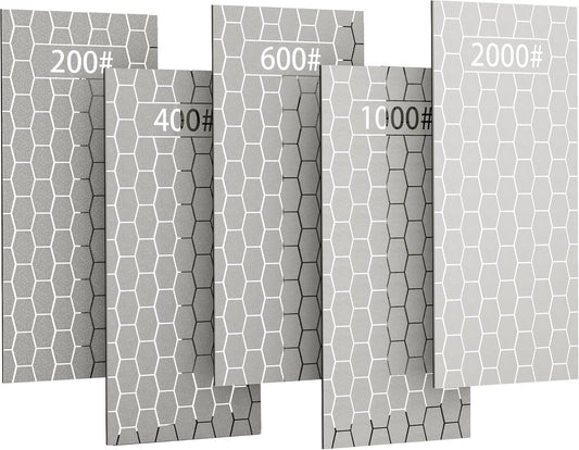 CWOVRS Diamond Sharpening Stone, 5 PCS Diamond Sharpening Plate with Honeycomb Surface Plate for Scissors Knives Outdoor Tools From Coarse to Extra Fine 200/400/600/1000/2000 Grit