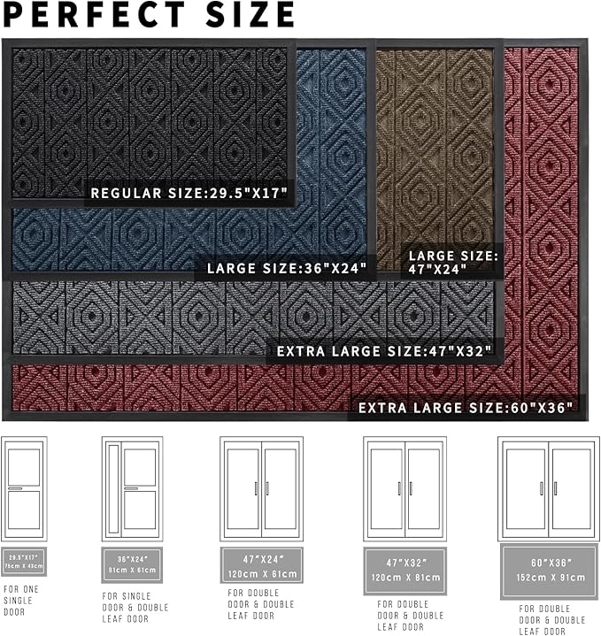 Yimobra Door Mat, Outdoor Indoor Entrance Welcome Mat, Heavy Entry Front Door Mat, Stain & Fade Resistant, Low Profile, Sturdy Rubber, Easy Clean Patio Floor Mat, Waterproof, 47 x 32, Black