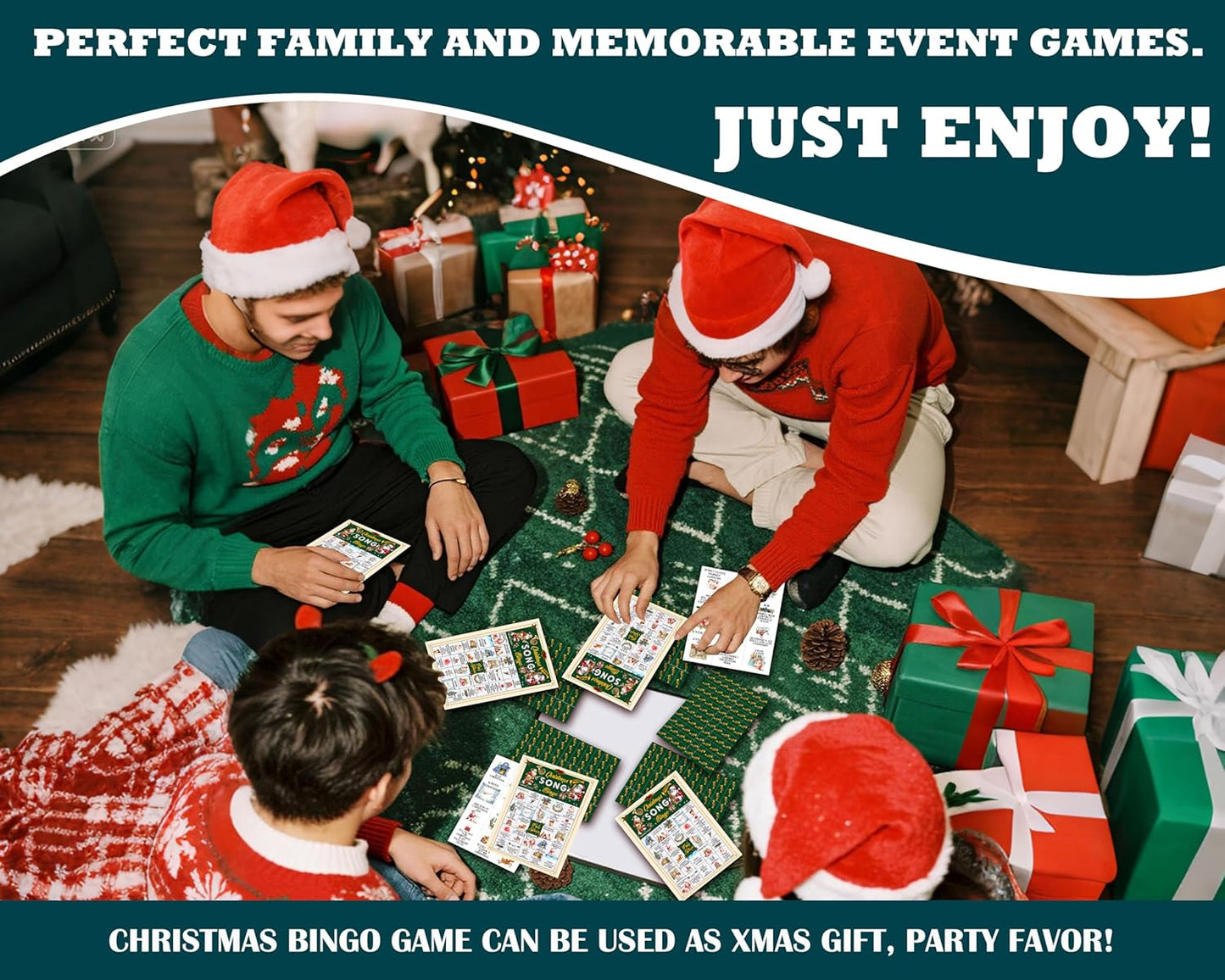 Christmas Bingo Games for 24 Players, Christmas Song Bingo Cards for Adults Large Group, Winter Hoilday Party Supplies, Family Activities New Year Favors -06