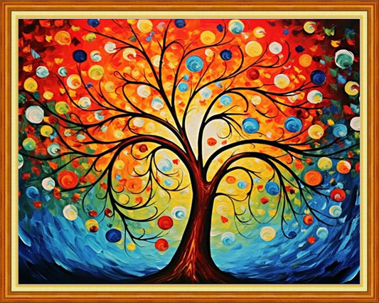 Dooxvey Cross Stitch Kit for Adults Beginners - Stamped Needlepoint Embroidery Kit, 11CT Pattern Colorful Magic Tree, 16x20 Inch