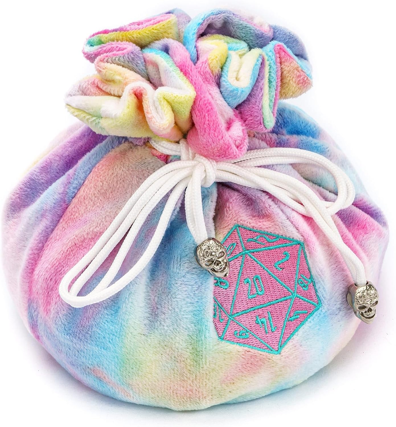 DND Dice Bags Large with Pockets Rainbow Storage Bag with D20 Logo for RPG Game Dices - Capacity 200+ Dice