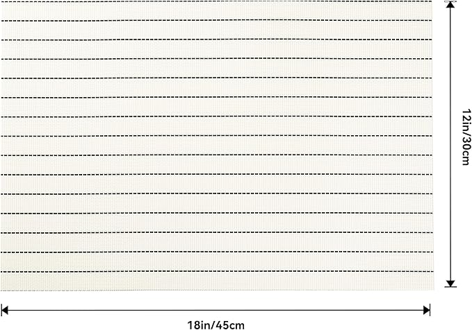 Leetaltree White with Black Stripes Placemats Set of 6 - Heat Resistant Non-Slip Place mats for Dining Table, Washable Durable PVC Vinyl Woven Table Mats（White Stripes, 6）