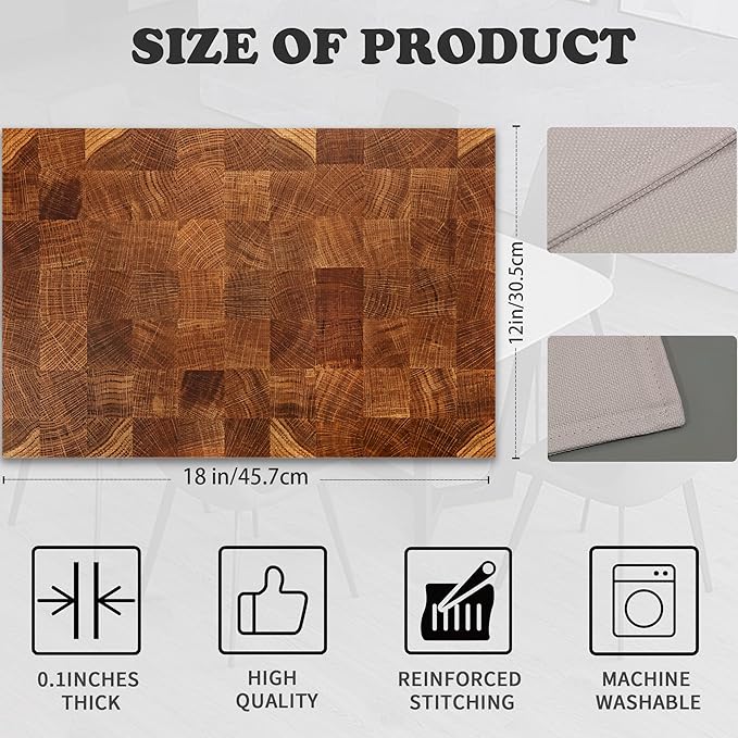 Placemats Set of 6,Retro Wood Linen Table Mats Honey Oak Texture Heat Resistant Place Mats Washable Dining Table Mats for Indoor Outdoor Kitchen Decor Easy Clean 12 x 18 Inch