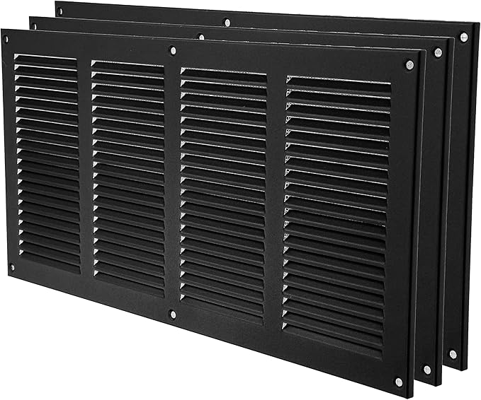 Vent Systems 16" x 8" Inch (Overall Dimensions) Pack of 3 - Anthracite - Air Vent Cover Metal Air Return Grill with Built-in Pest Guard Screen HVAC Vent Duct Cover for Home Improvement