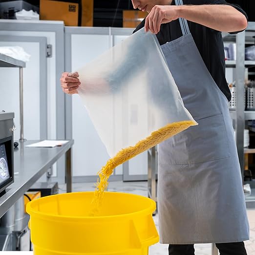 PRO&Family Commercial Round Trash Can with Lid and Dolly Rolling Waste Container, Ingredient Bin, Heavy-Duty Plastic, Anti-Static, Kitchen, Office, Outdoor Use (Yellow, 32 Gallon)