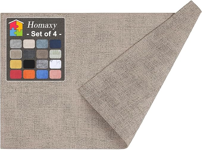 Homaxy Faux Leather Heat Resistant Placemats for Dining Table Set of 4, Waterproof Wipeable Washable PU Table Mats, Easy to Clean Anti-Slip Place Mats, 11.8" x 17", Light Brown