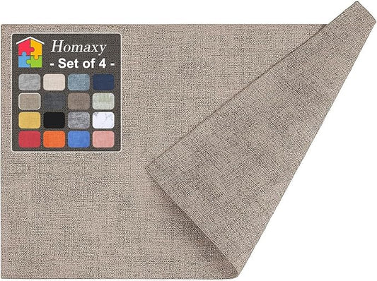 Homaxy Faux Leather Heat Resistant Placemats for Dining Table Set of 4, Waterproof Wipeable Washable PU Table Mats, Easy to Clean Anti-Slip Place Mats, 11.8" x 17", Light Brown