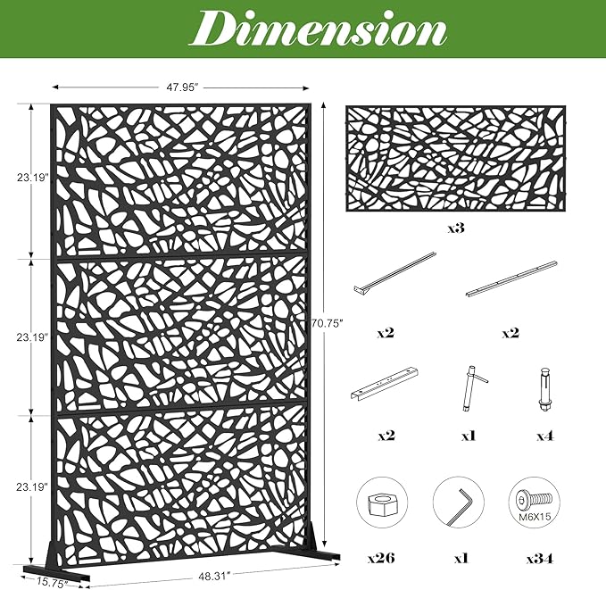 Domi Metal Privacy Screens and Panels with Free Standing, Freestanding Outdoor Indoor Privacy Screen, Decorative Privacy Screen for Balcony Patio Garden, Room Divider, Mesh Shape