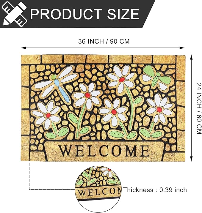 CHICHIC Welcome Door Mat 24 x 36 Inch Front Doormat Outdoors for Home Entrance Outdoors Mat for Outside Entry Way Doormat Entry Rugs, Heavy Duty Non Slip Rubber Back Low Profile, Dragonfly