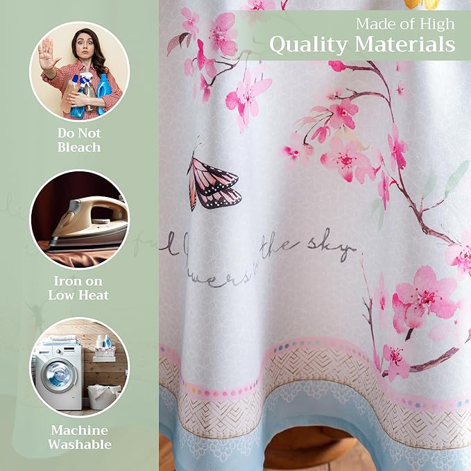 Maison d' Hermine Table Cloth Round Table 100% Cotton 63 Inches Tablecloth Reusable Decorative Everyday Use for Dining Room, Farmhouse, Home Party, Festive & Wedding Spring Summer - Blossoms In Spring