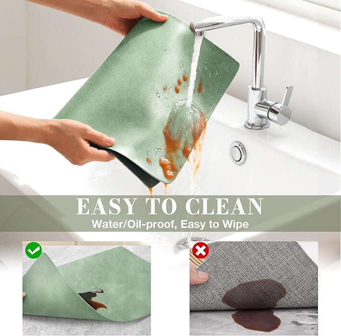 Roxifina Faux Leather Placemats Set of 6 - Vinyl Placemats Wipeable Waterproof Oil-Proof PU Place Mats Heat Resistant Reversible Table Mats for Dining, Kitchen, Outdoor, 12 x 17 Inch (Green)